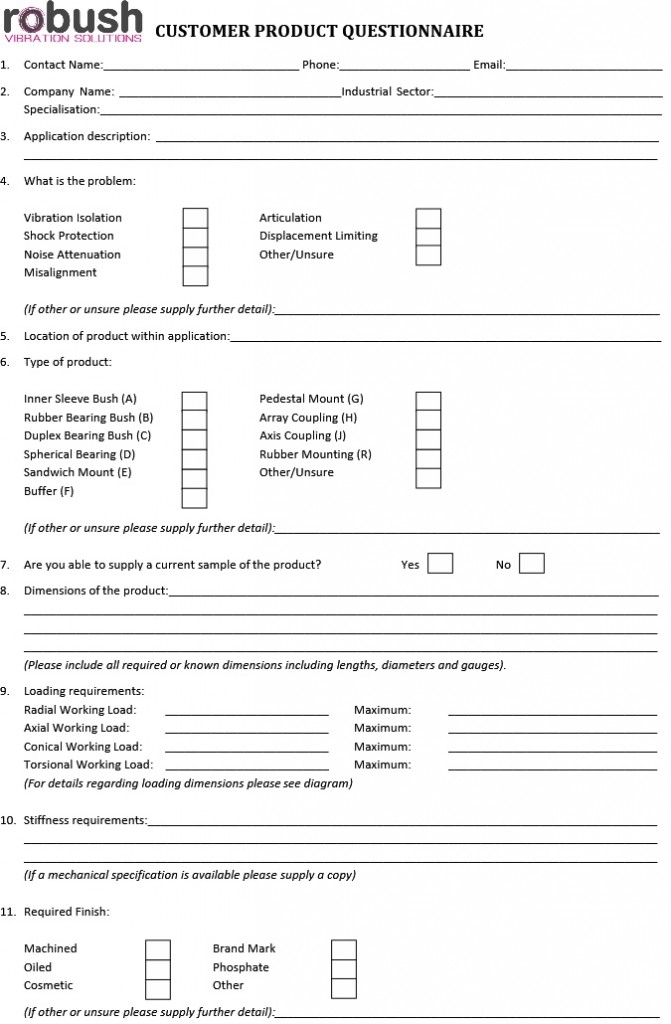 Customer Product Questionnaire - Robush Components Ltd